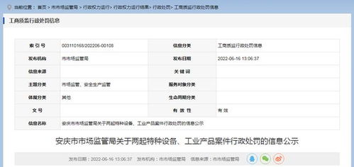 安徽省安慶市市場監管局公示兩起特種設備及工業產品案件行政處罰信息，強化市場安全監管